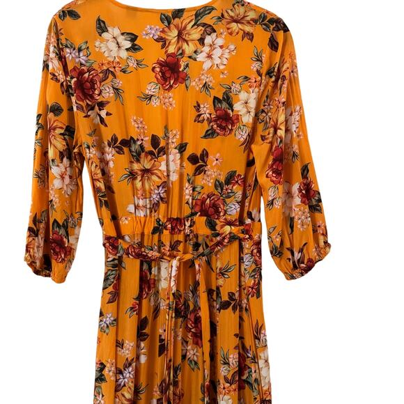 FARM RIO Yellow Soigne Wrap Midi Dress Size Small Petite - Picture 7 of 10